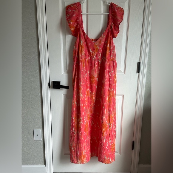 Time and Tru Dresses & Skirts - Time and Tru Womens XL Dress Coral Orange Empire Dress Ruffle Tank Sleeves Lined
